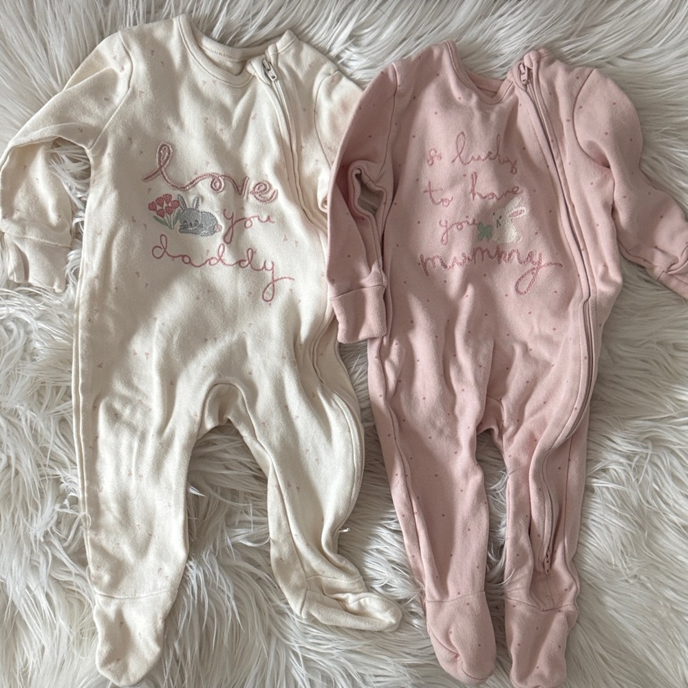 Pink and Cream Kids One Pieces - Double Zip w/ Hand Covers